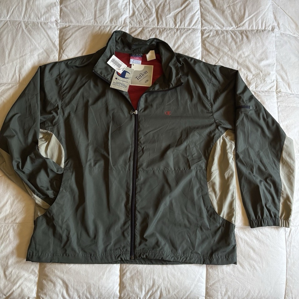 Vtg 90s NWT Deadstock Champion Windbreaker Jacket Men's L Gray Teflon NOS Street